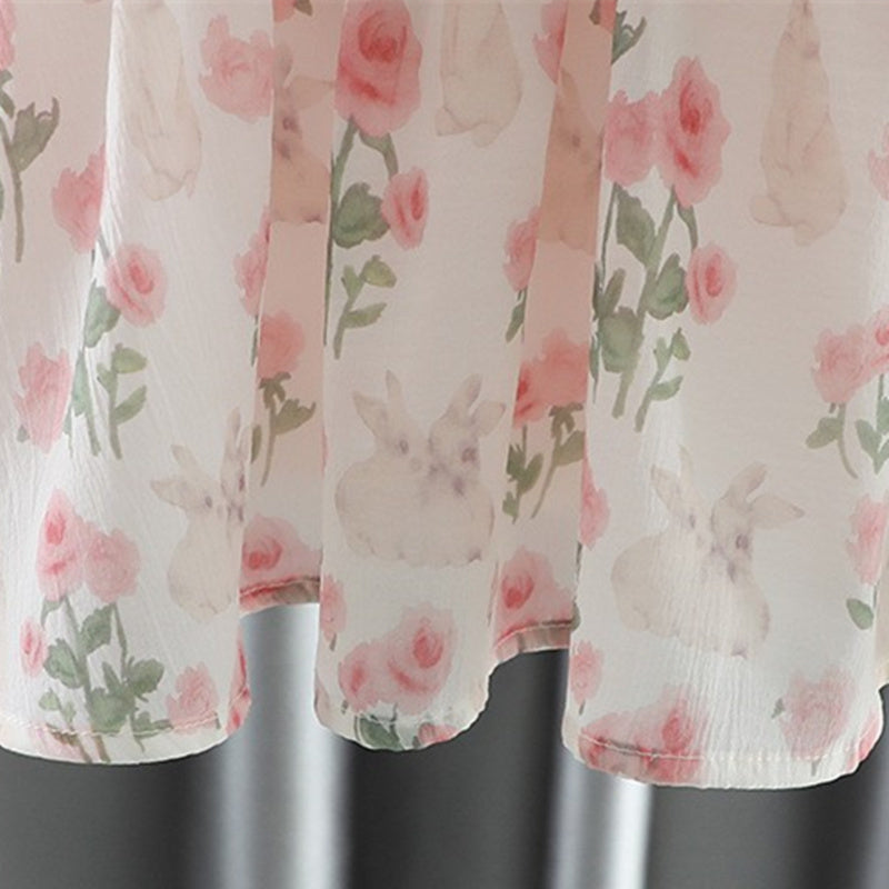 Printed Puff Sleeves A-Line Dress
