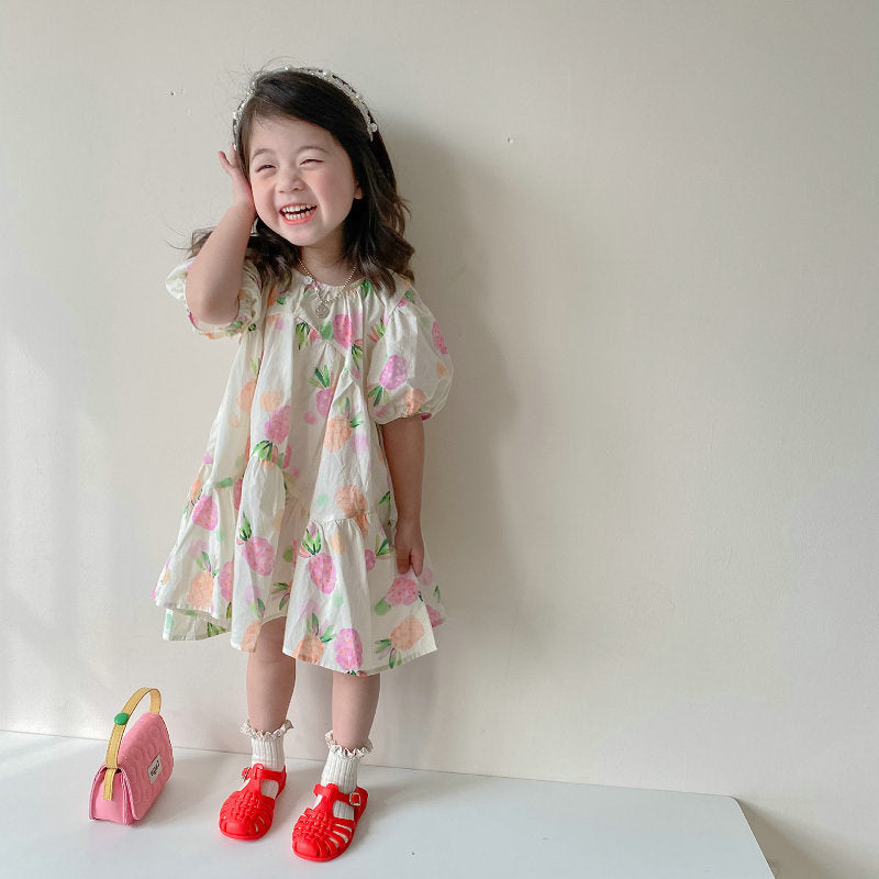 Printed Puff Sleeves A-Line Dress