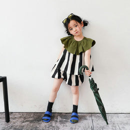 Girls Striped Round Neck Top with Shorts