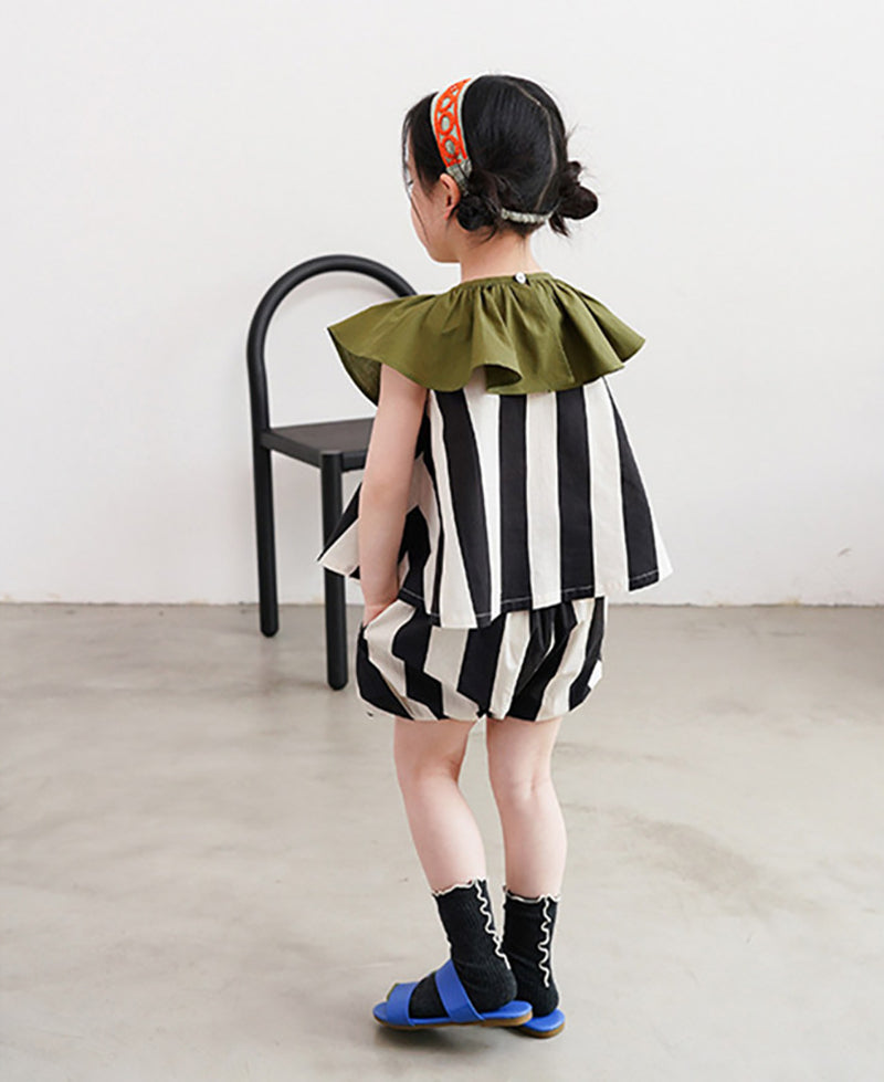 Girls Striped Round Neck Top with Shorts
