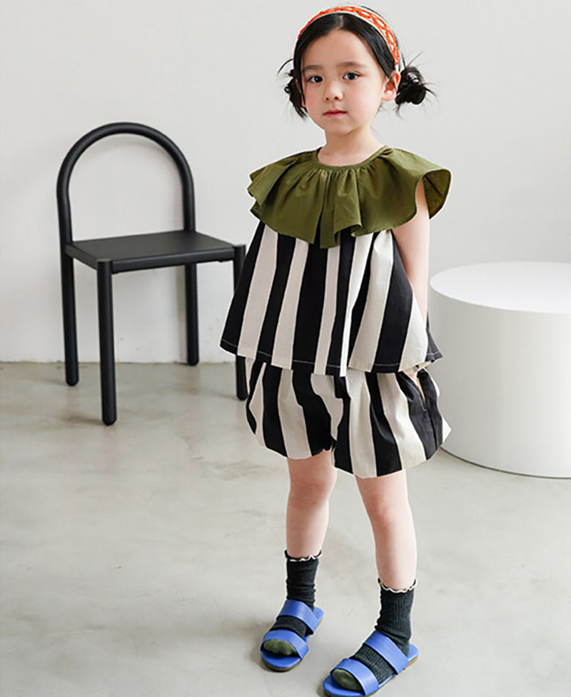 Girls Striped Round Neck Top with Shorts