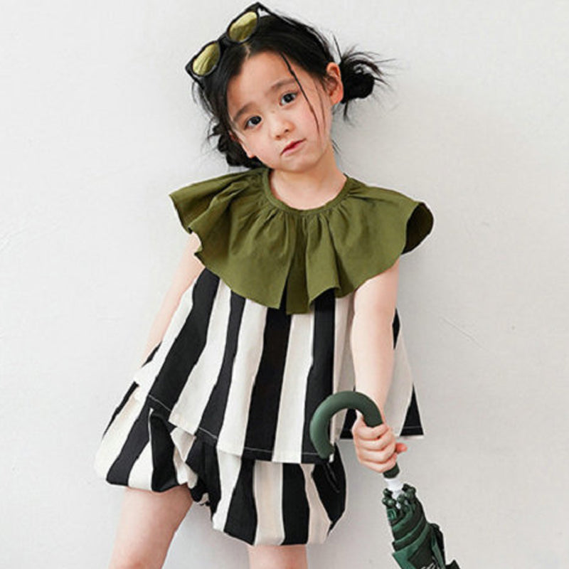 Girls Striped Round Neck Top with Shorts