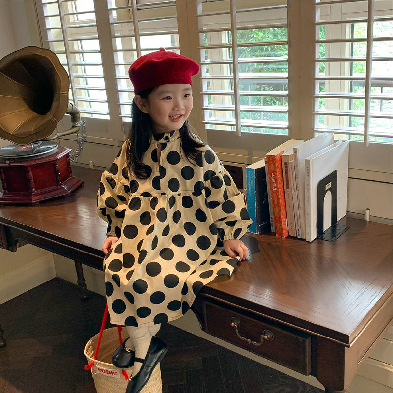 Girls Polka Dot Printed Cotton A-Line Dress