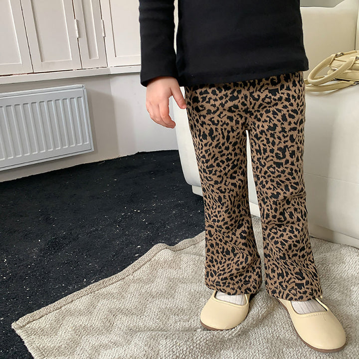 Girls Animal Printed Mid-Rise Bootcut Trousers