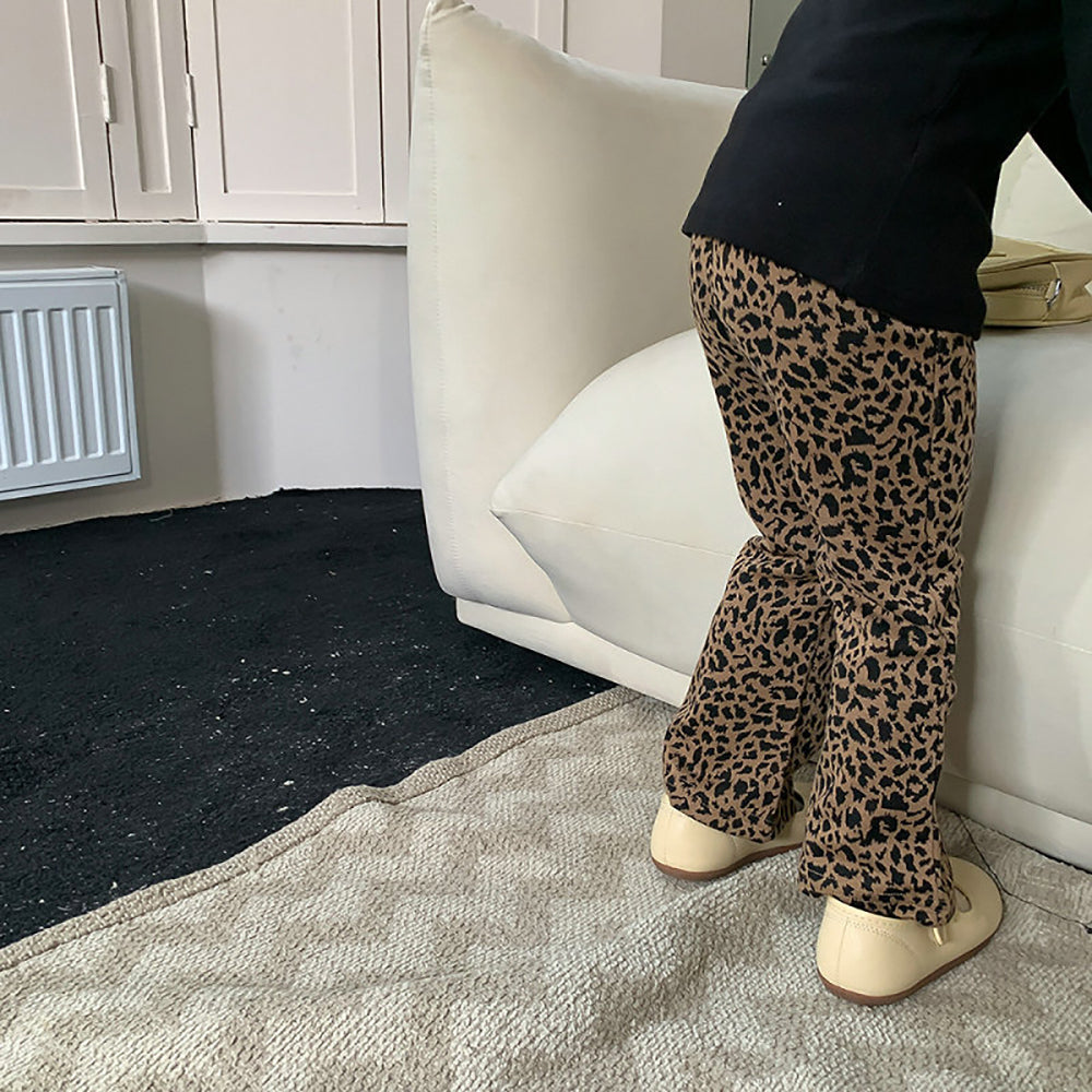 Girls Animal Printed Mid-Rise Bootcut Trousers