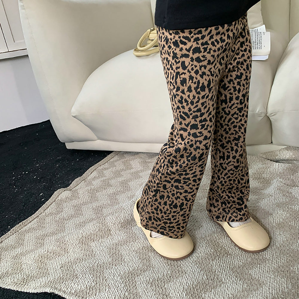 Girls Animal Printed Mid-Rise Bootcut Trousers