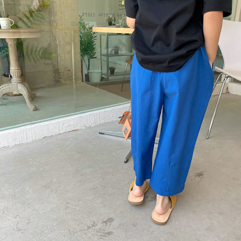 Girls Loose Fit Wide Leg Cotton Trousers With Pleats