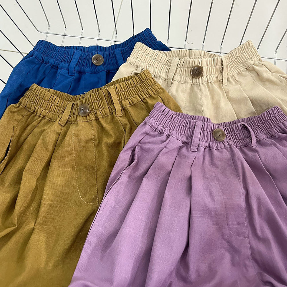 Girls Loose Fit Wide Leg Cotton Trousers With Pleats