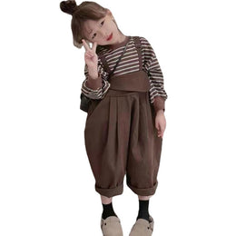 Girls Striped Round Neck T-Shirt With Trouser