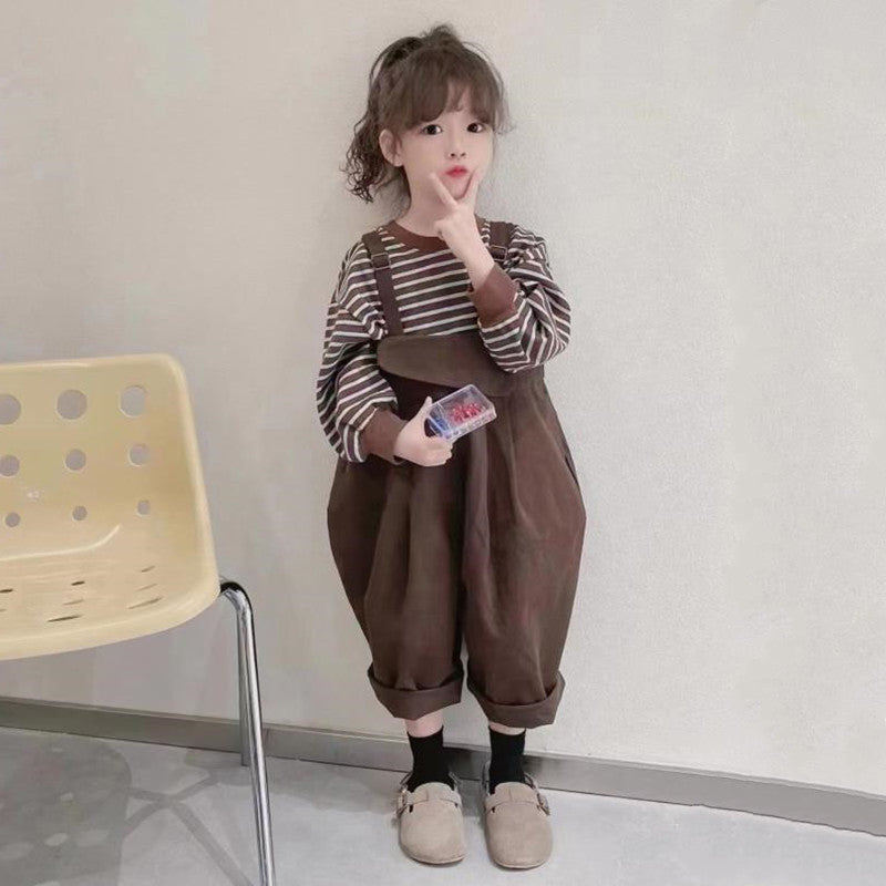Girls Striped Round Neck T-Shirt With Trouser