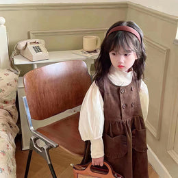 Girls Colourblocked Bishop Sleeve A-Line Dress