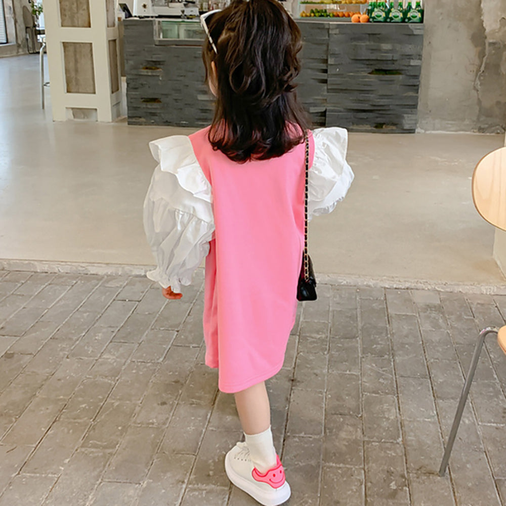 Girls Cotton Colourblocked Applique T-shirt Dress
