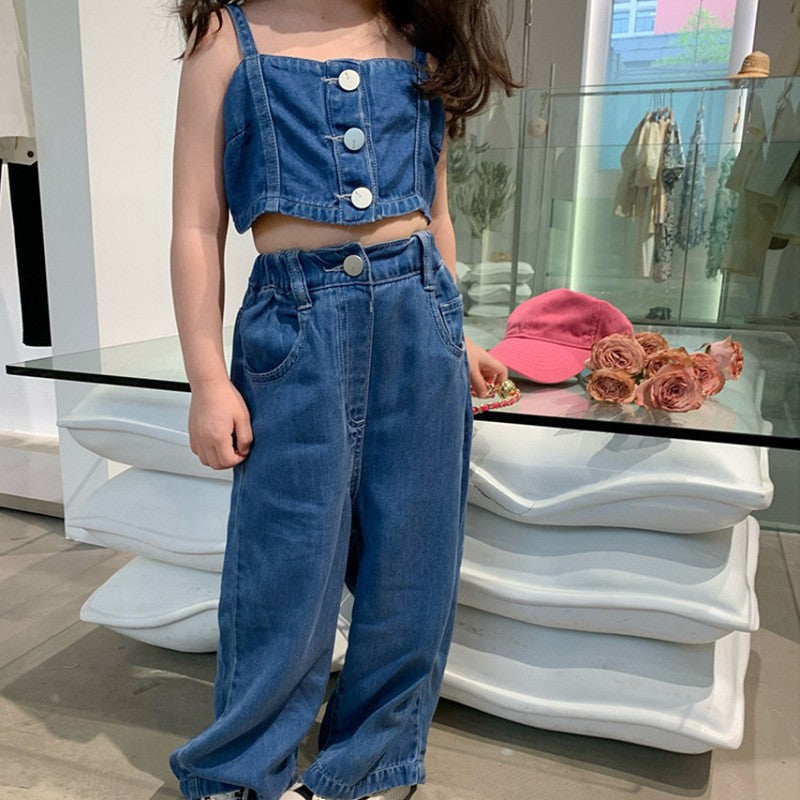Infants Pure Cotton Crop Top With Trousers