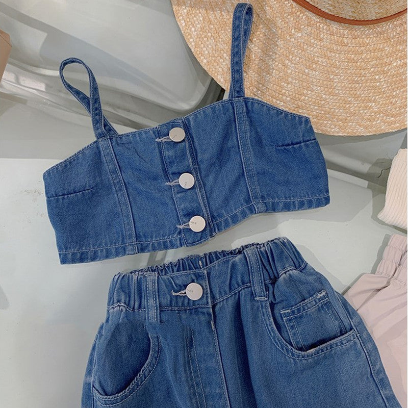Infants Pure Cotton Crop Top With Trousers