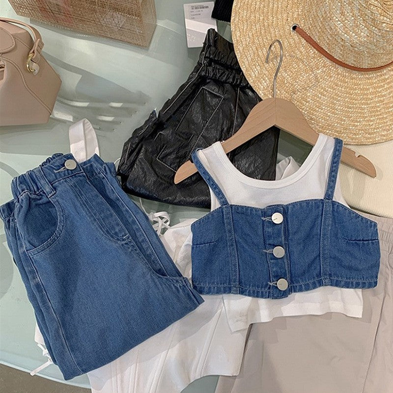 Infants Pure Cotton Crop Top With Trousers