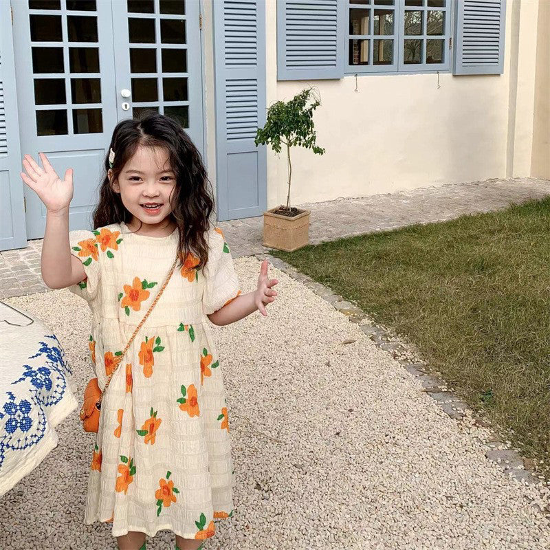 Girls Floral Print A-Line Midi Dress