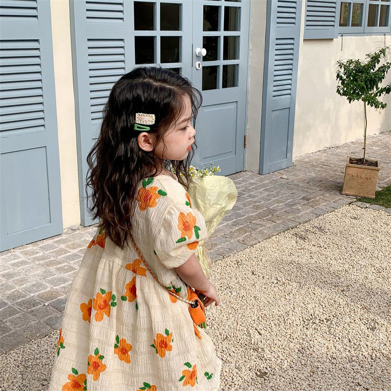 Girls Floral Print A-Line Midi Dress
