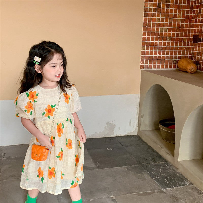 Girls Floral Print A-Line Midi Dress
