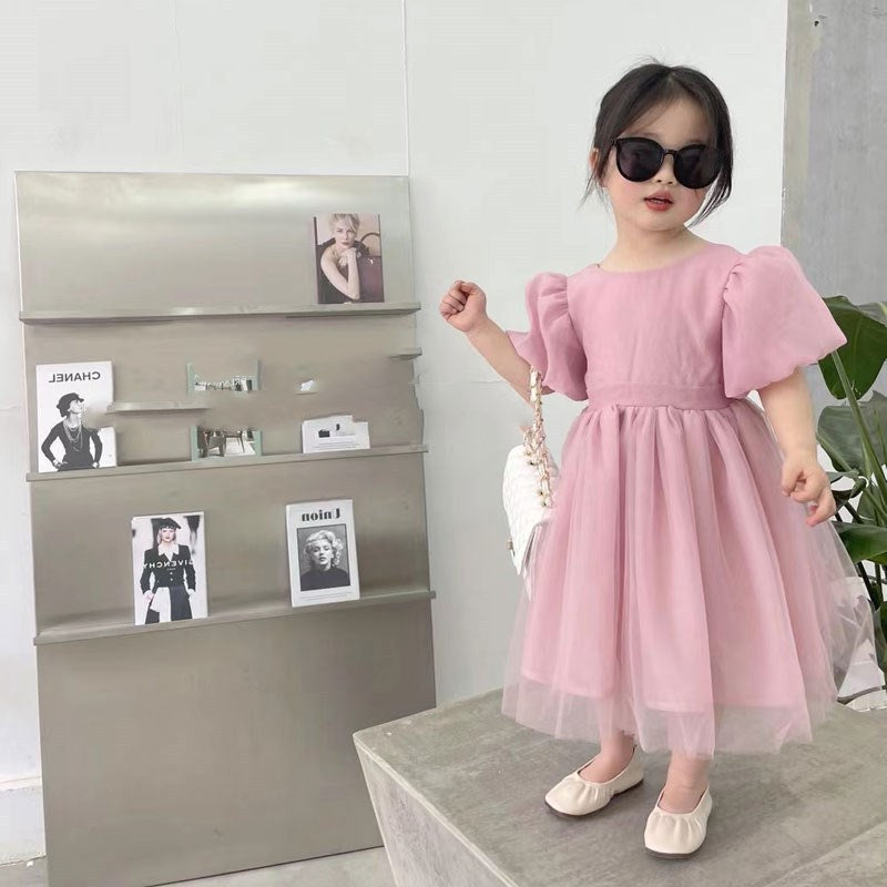 Girls Puff Sleeves Fit-Flare Dress