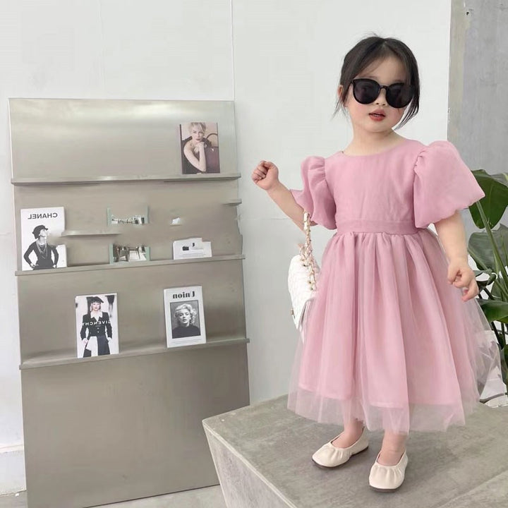 Girls Puff Sleeves Fit-Flare Dress