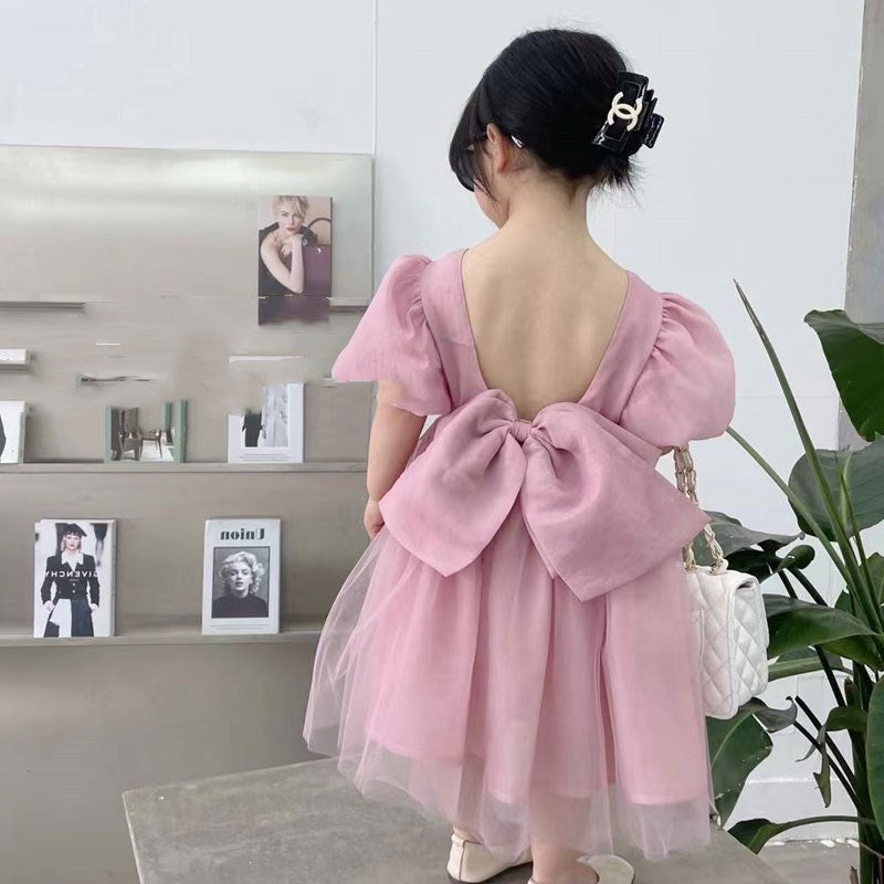 Girls Puff Sleeves Fit-Flare Dress