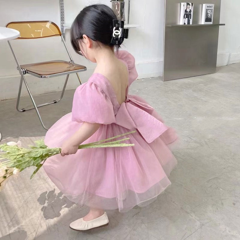 Girls Puff Sleeves Fit-Flare Dress