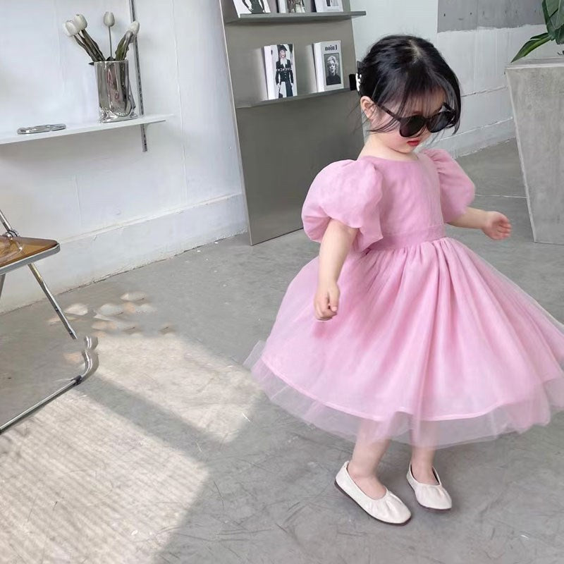 Girls Puff Sleeves Fit-Flare Dress