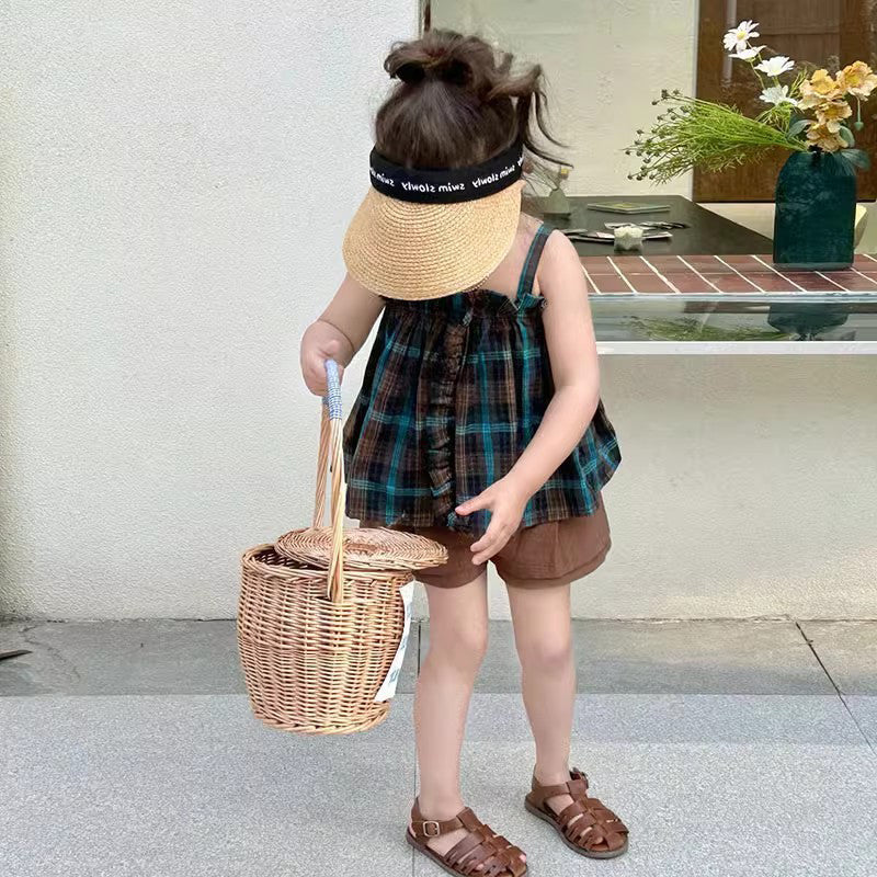 Girls Checked Pure Cotton Top With Shorts