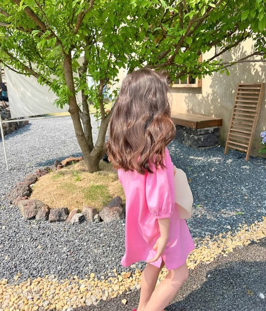Girls A-Line Midi Cotton Dress With Bow Detail