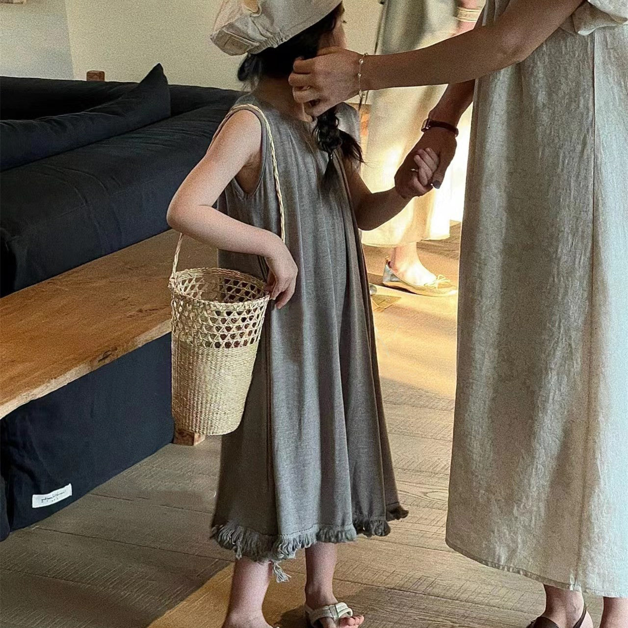 Girls Cotton Shift Midi Dress