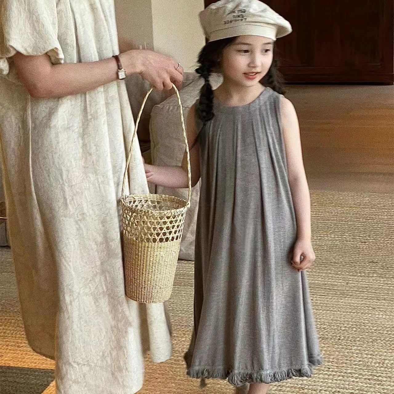 Girls Cotton Shift Midi Dress