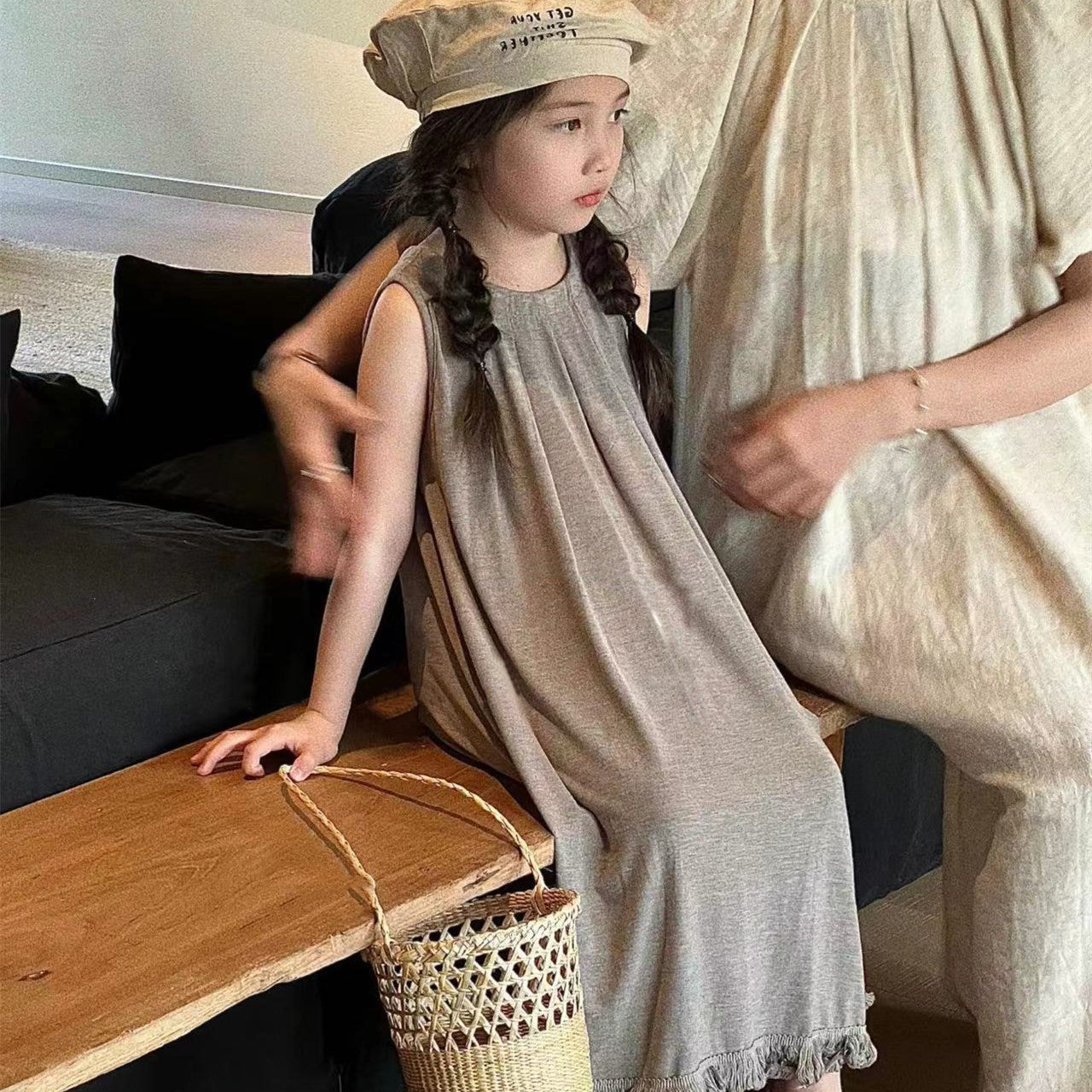 Girls Cotton Shift Midi Dress