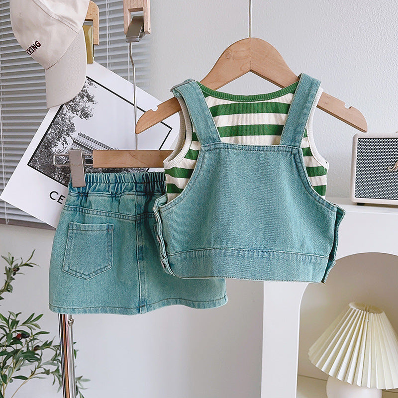 Girls Striped Pure Cotton Top with Shorts