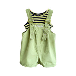 Girls Green & Blue Striped Pure Cotton Top with Trousers