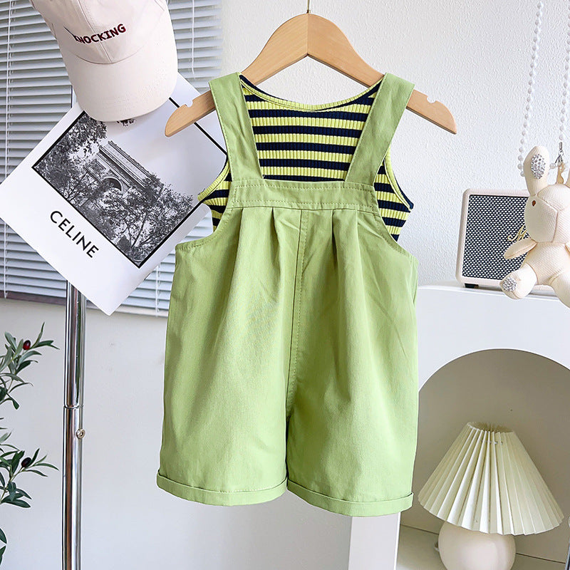 Girls Green & Blue Striped Pure Cotton Top with Trousers