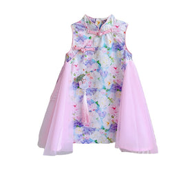 Floral Print Applique A-Line Dress