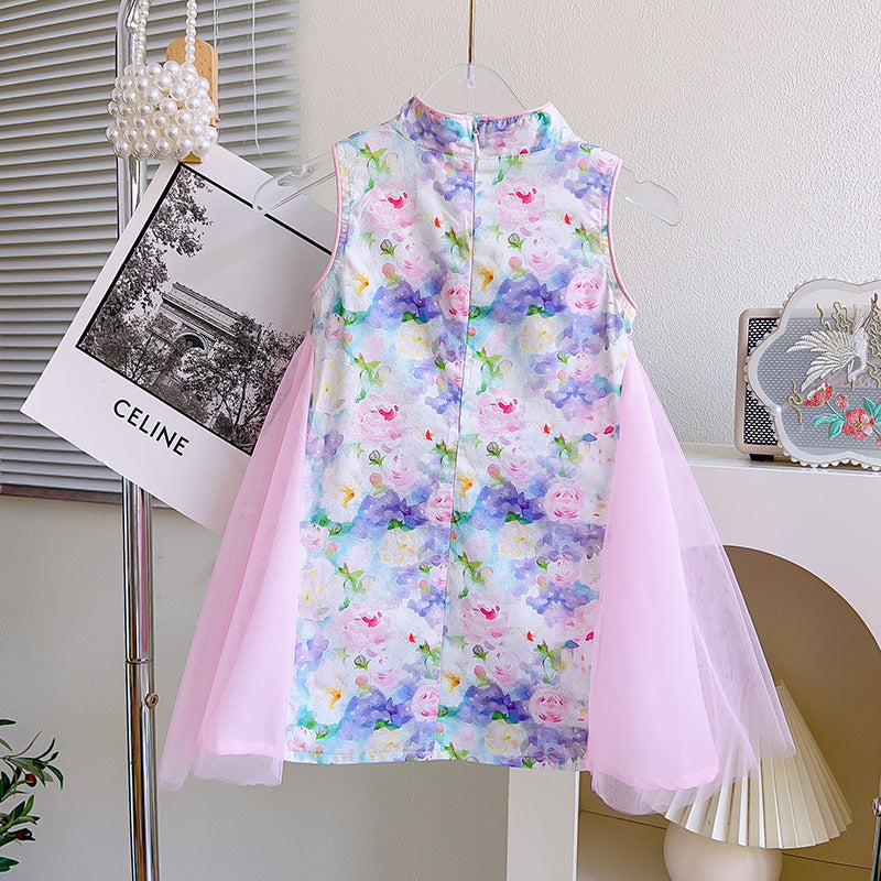 Floral Print Applique A-Line Dress