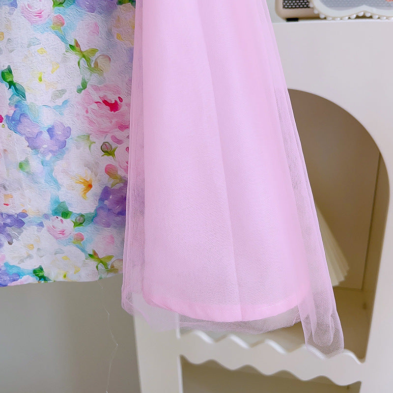 Floral Print Applique A-Line Dress