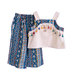 Girls Printed Pure Cotton Top with Palazzos