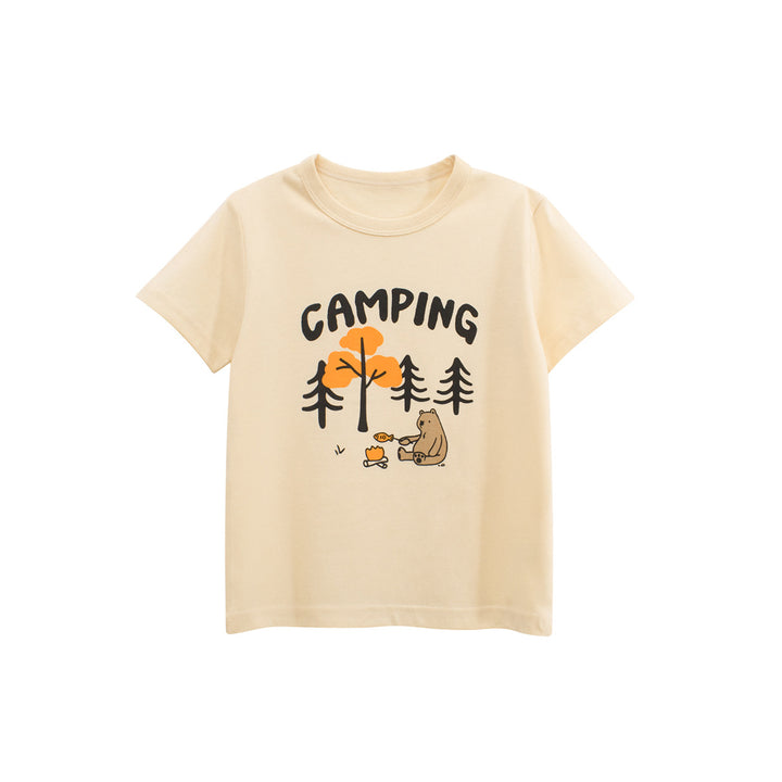 Boys Typography Printed Round Neck Short Sleeves Cotton T-shirt