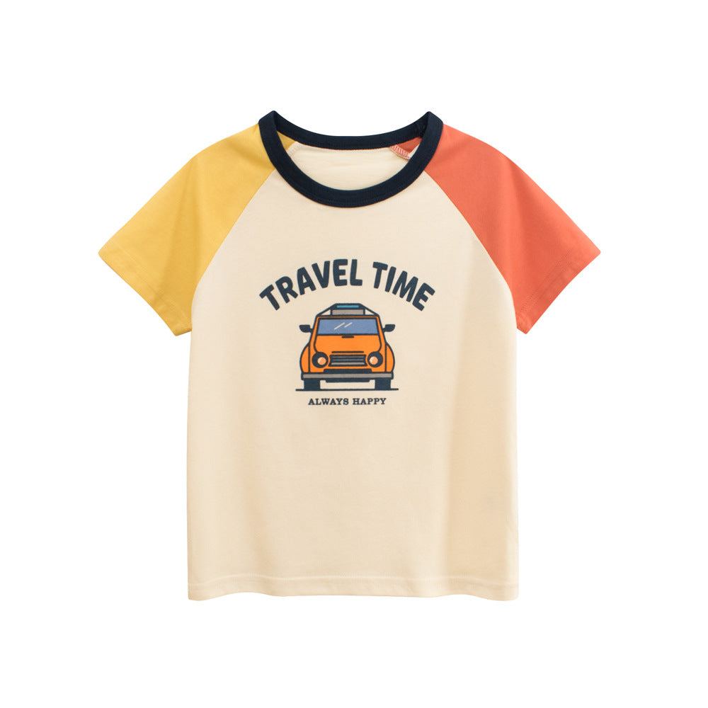 Boys Graphic Printed Round Neck Short Sleeves Cotton T-shirt