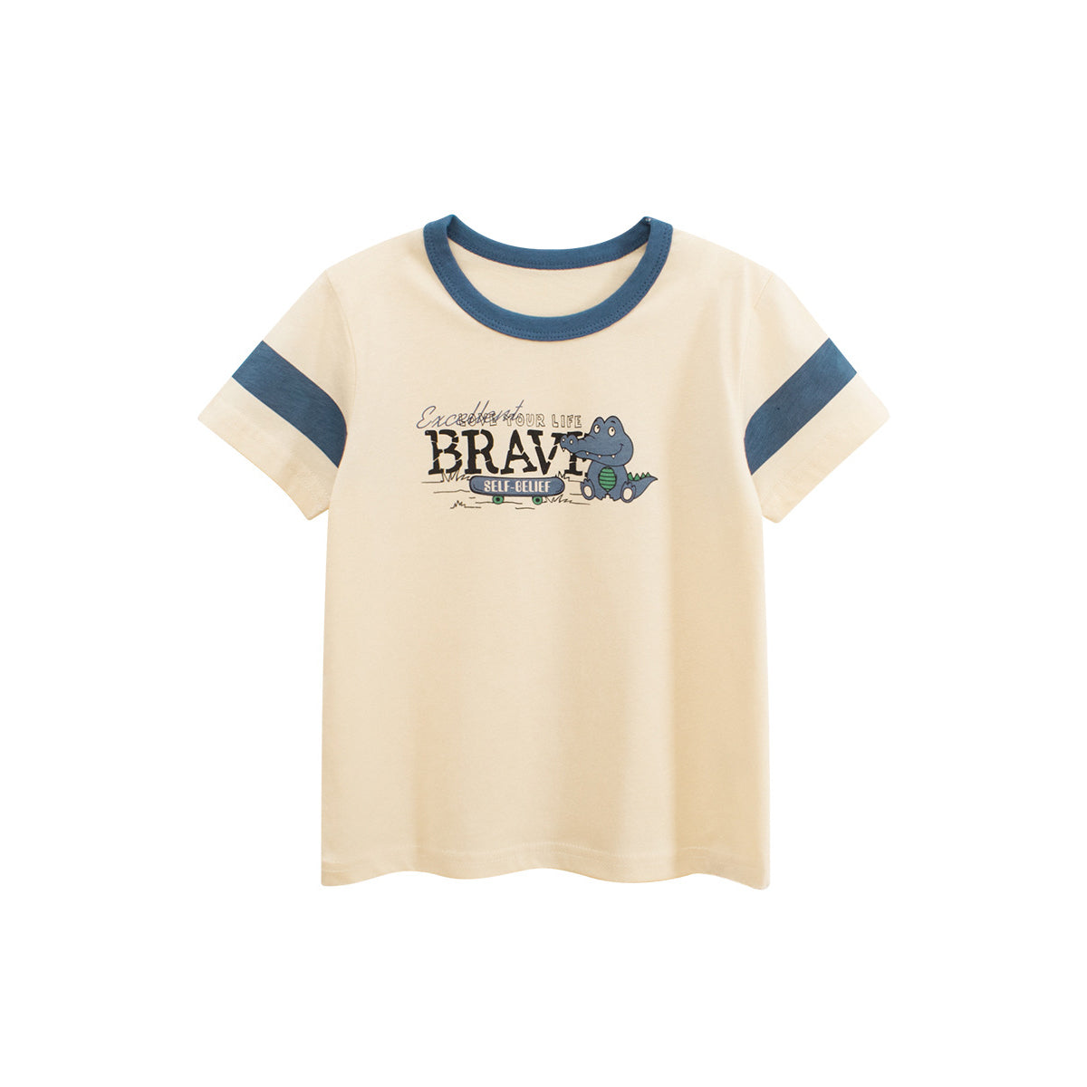 Boys Typography Printed Round Neck Short Sleeves Cotton T-shirt
