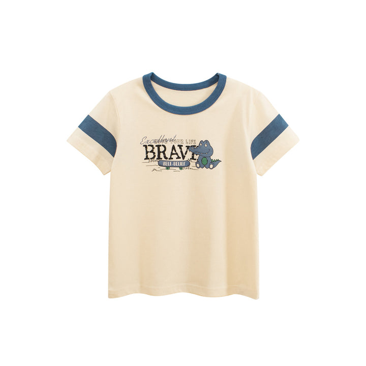 Boys Typography Printed Round Neck Short Sleeves Cotton T-shirt