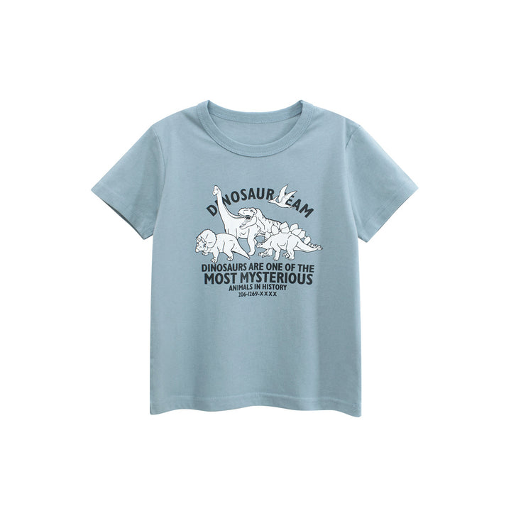 Boys Animal Printed Round Neck Short Sleeves Cotton T-shirt