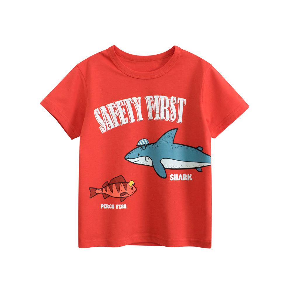 Boys Graphic Printed Round Neck Short Sleeves Cotton T-shirt