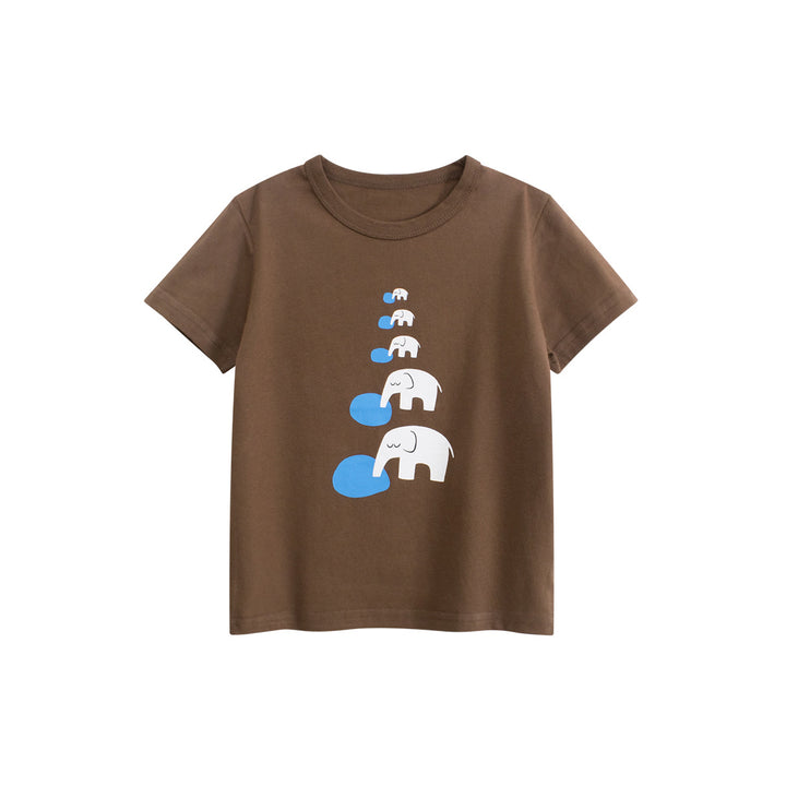 Boys Animal Printed Round Neck Short Sleeves Cotton T-shirt