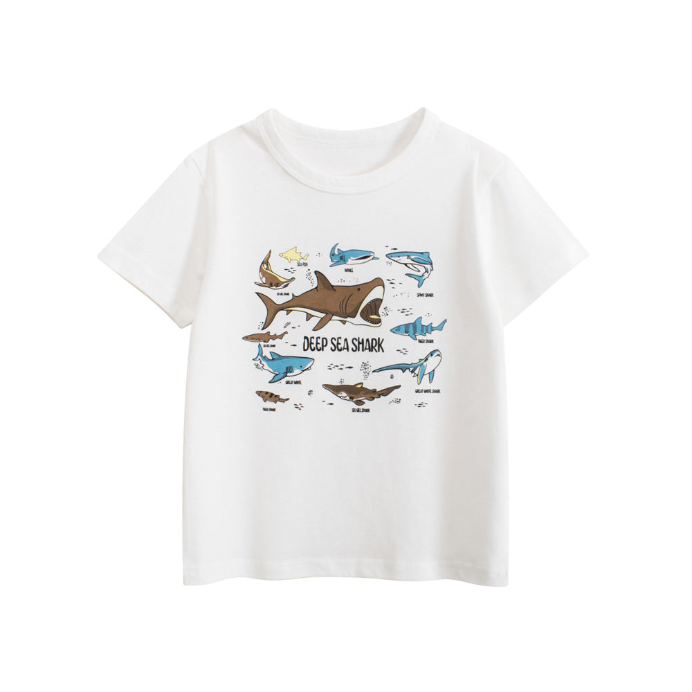 Boys Animal Printed Round Neck Short Sleeves Cotton T-shirt