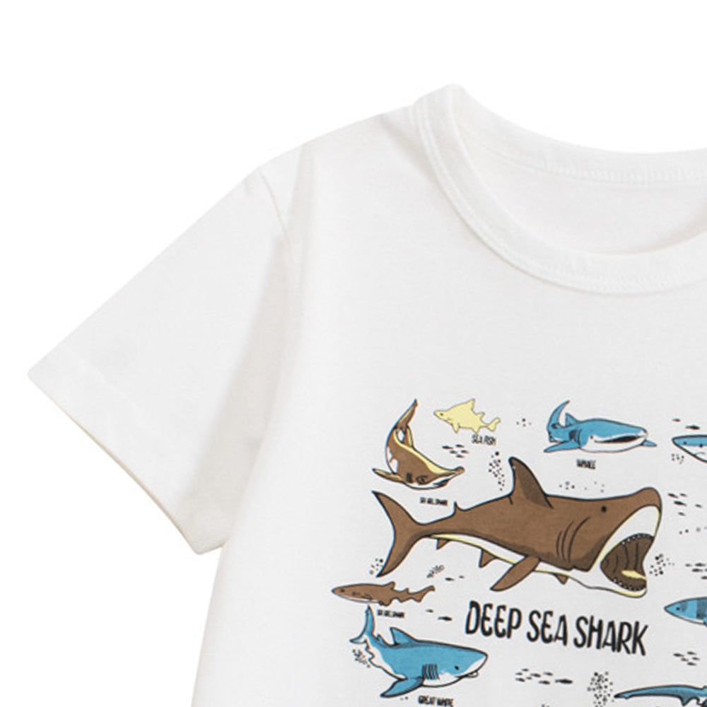Boys Animal Printed Round Neck Short Sleeves Cotton T-shirt
