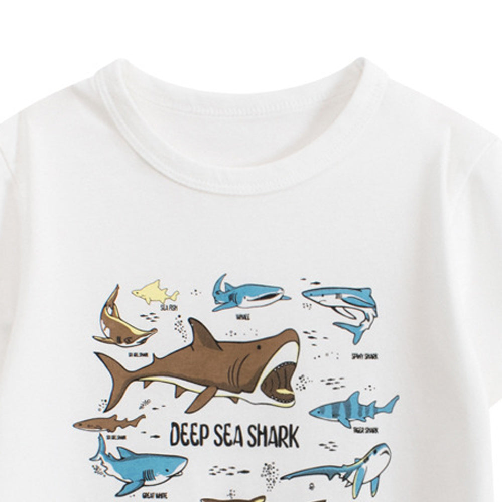 Boys Animal Printed Round Neck Short Sleeves Cotton T-shirt