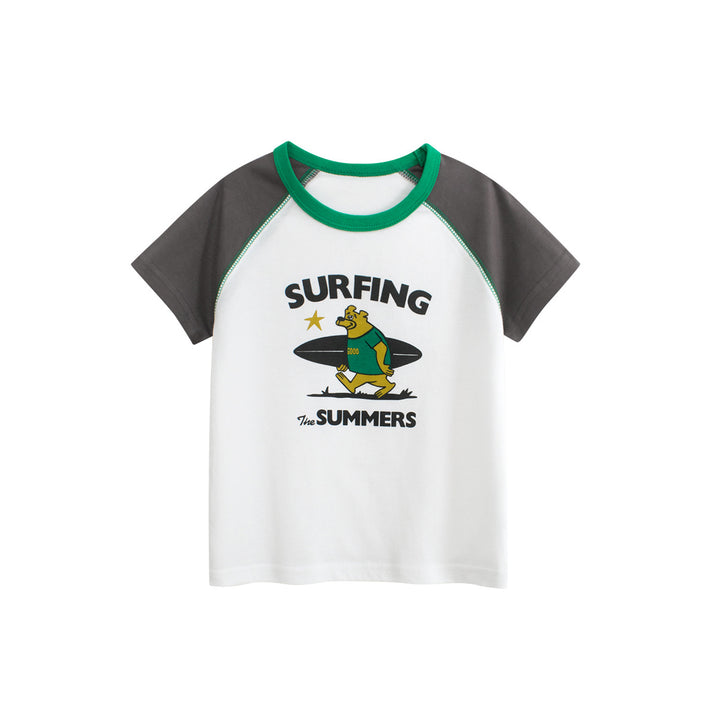 Boys Conversational Printed Round Neck Short Sleeves Cotton T-shirt